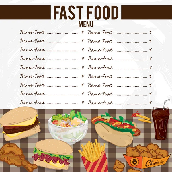 Menu Fastfood Modelo Gráfico Conjunto Design — Vetor de Stock