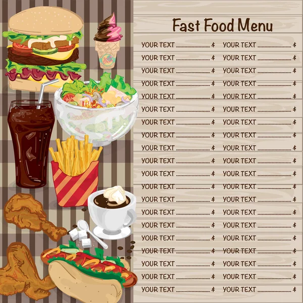 Menu Fastfood Modelo Gráfico Conjunto Design — Vetor de Stock
