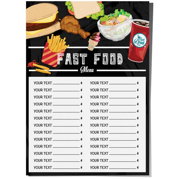 Menu Fastfood Modelo Gráfico Conjunto Design — Vetor de Stock