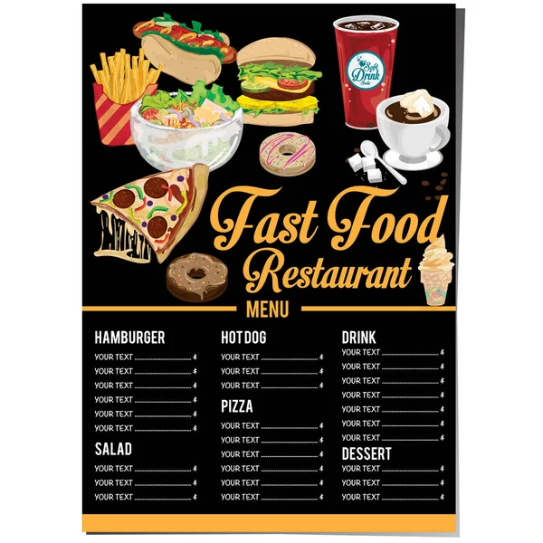 Fast Food Sjabloon Ontwerp Grafisch Menureeks — Stockvector
