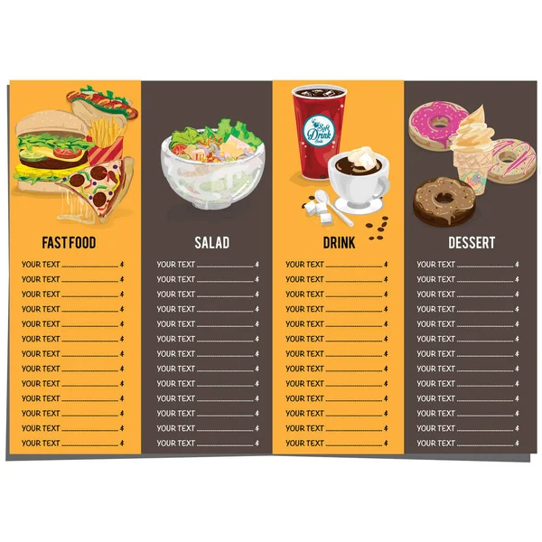 Menu Fastfood Modelo Gráfico Conjunto Design — Vetor de Stock