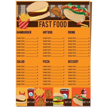Menü fastfood şablon tasarım grafik kümesi