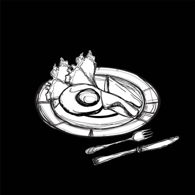 Fast food breakfast drawing object black white vector Fast food breakfast drawing object black white vector