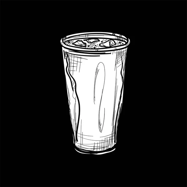 Fastfood Drankje Cup Tekening Object Zwart Wit — Stockvector