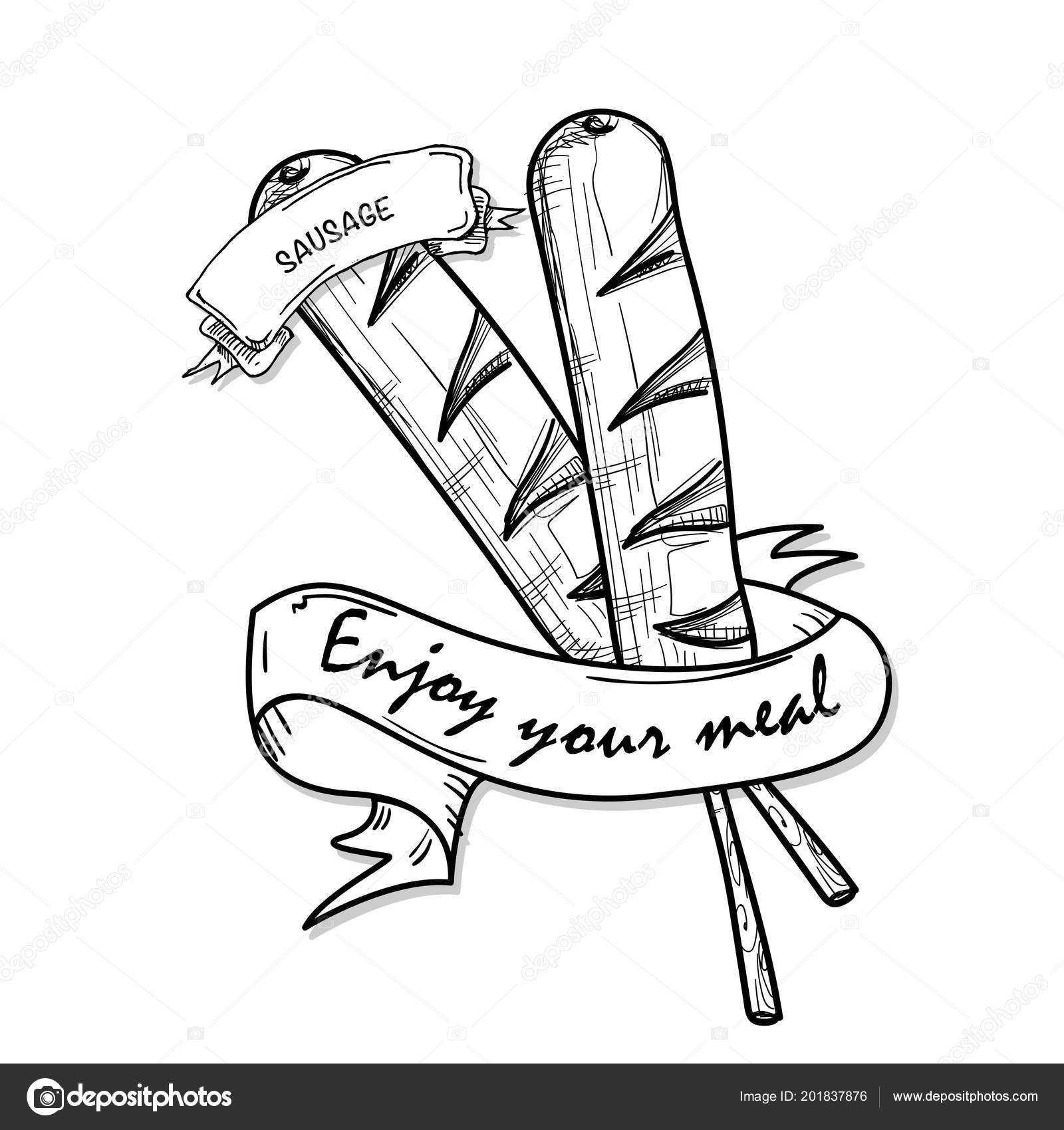Fastfood Pølse Tegning Objekt Sort Hvid Stockvektor af ©foontntd 201837876, image size:1600x1700