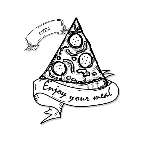 fast food pizza drawing object black white