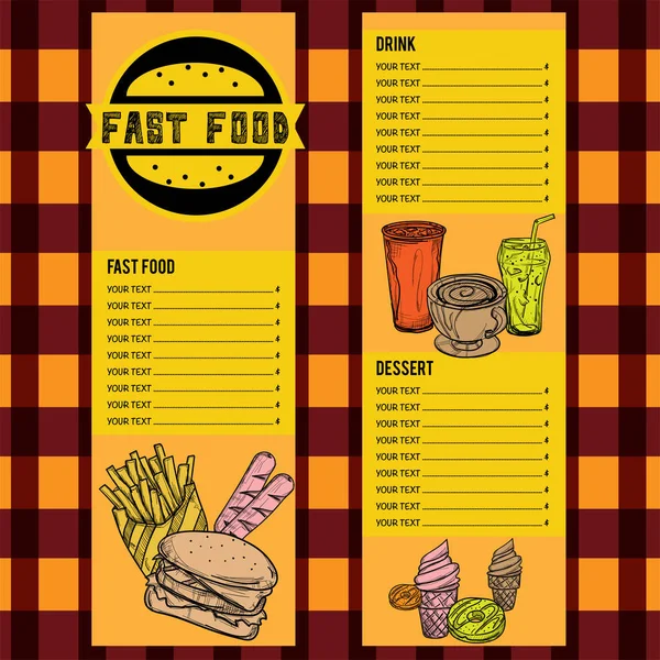 Menu Fastfood Modelo Gráfico Conjunto Design — Vetor de Stock