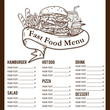 Menü fastfood şablon tasarım grafik kümesi 