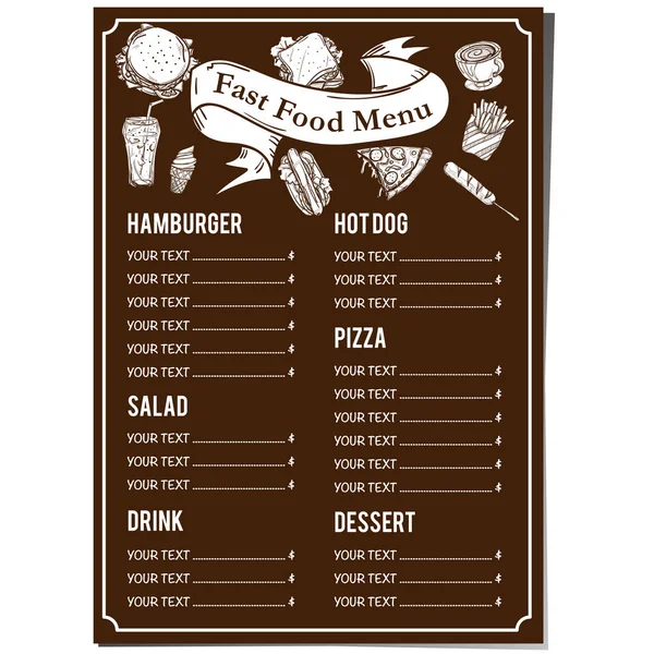 Menu Fastfood Modelo Gráfico Conjunto Design — Vetor de Stock