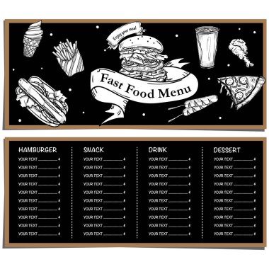 Menü fastfood tasarım şablonu grafik çizim seti 