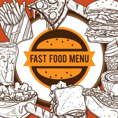 Menü fastfood tasarım şablonu grafik çizim seti 
