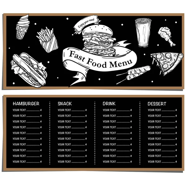 Menu Fastfood Design Modèle Graphique Ensemble Dessin — Image vectorielle