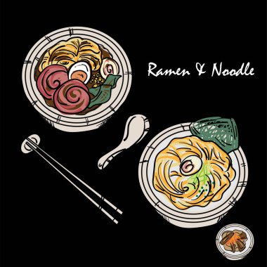 Gıda vektör Japon şehriye Ramen mutfağının çorba nesnesi