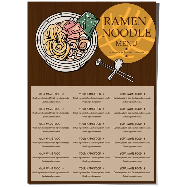 Menü Ramen Nudeln Japanische Vorlage Design — Stockvektor