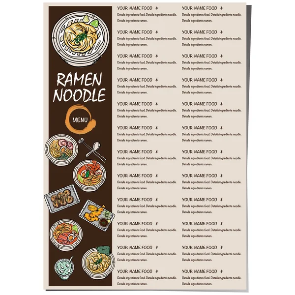 Menü Ramen Noodle Japon Şablon Tasarımı — Stok Vektör