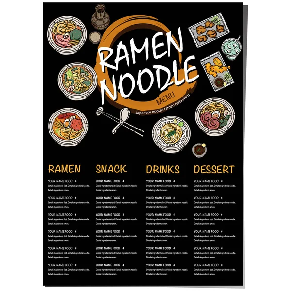 Menü Ramen Nudeln Japanische Vorlage Design — Stockvektor