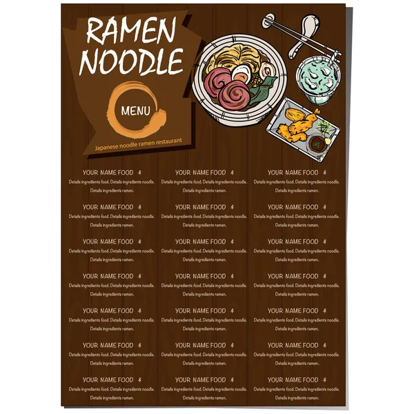 Menú Ramen Fideos Japonés Plantilla Diseño — Vector de stock