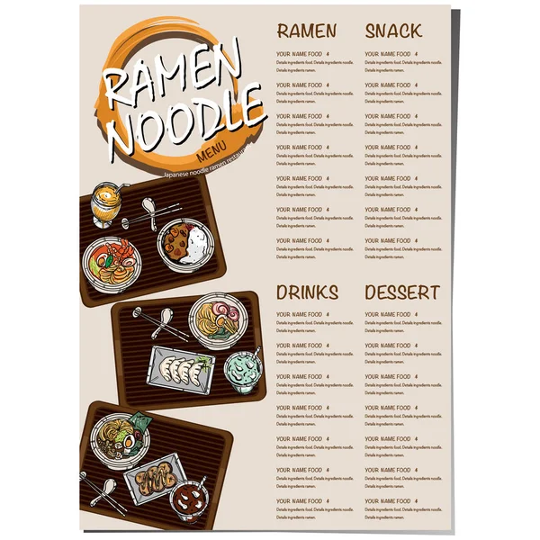 Menü Ramen Nudeln Japanische Vorlage Design — Stockvektor