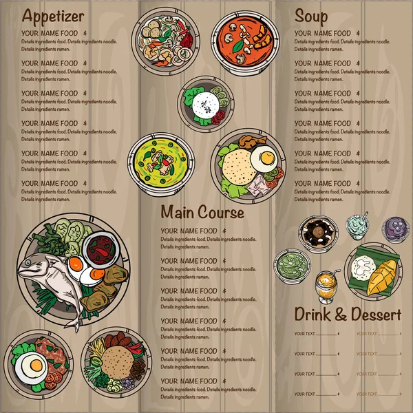 Меню Тайський Дизайн Їжі Шаблон Графічний — стоковий вектор