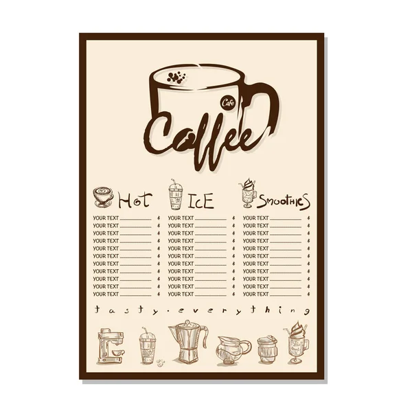 Menu Coffee Shop Cafe Restaurant Template Design Hand Drawing Graphic — Stock Vector