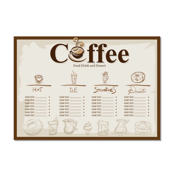 Меню Кафе Кафе Ресторан Шаблон Дизайн Ручной Работы Графика — стоковый вектор