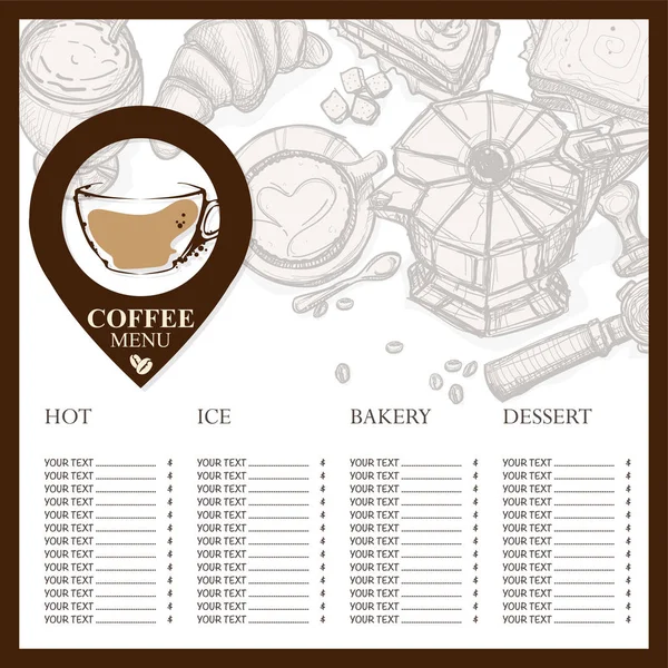 Menu Coffee Shop Cafe Restaurant Template Design Hand Drawing Graphic — Stock Vector