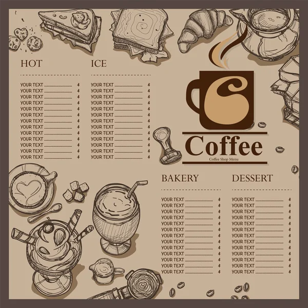 Menu Café Café Restaurant Modèle Design Dessin Main Graphique — Image vectorielle