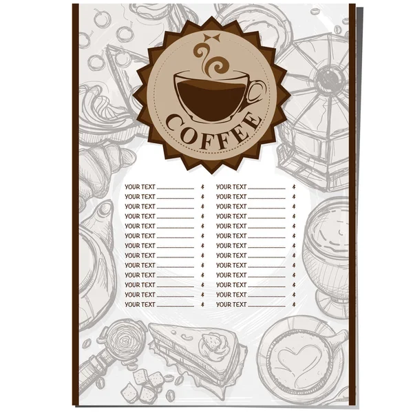 Menu Koffiehuis Café Restaurant Sjabloon Ontwerp Hand Tekenen Van Afbeelding — Stockvector