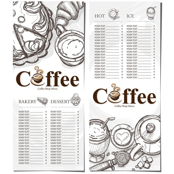 Menu Coffee Shop Cafe Restaurant Template Design Hand Drawing Graphic — Stock Vector