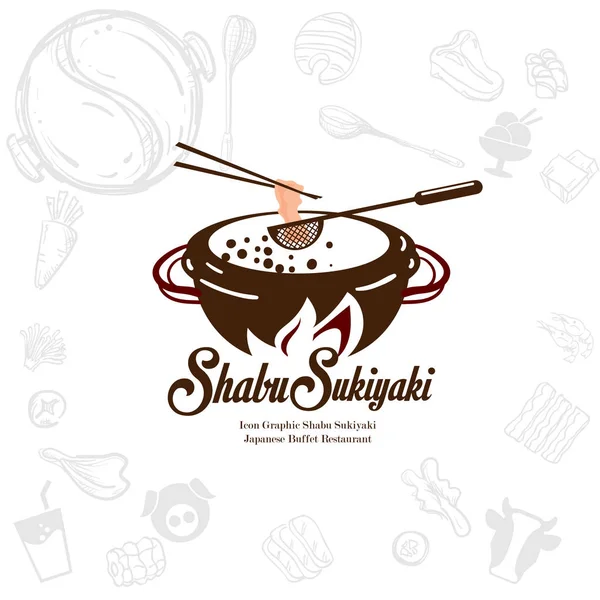 Shabu Sukiyaki Logo Icono Gráfico Japonés Buffet Restaurante — Vector de stock