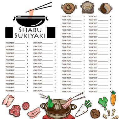 Menü shabu sukiyaki Restoran şablon tasarım grafik nesneleri 