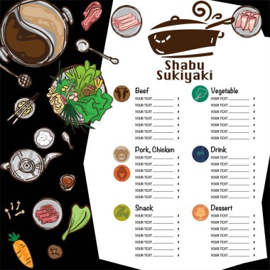 Menü shabu sukiyaki Restoran şablon tasarım grafik nesneleri 