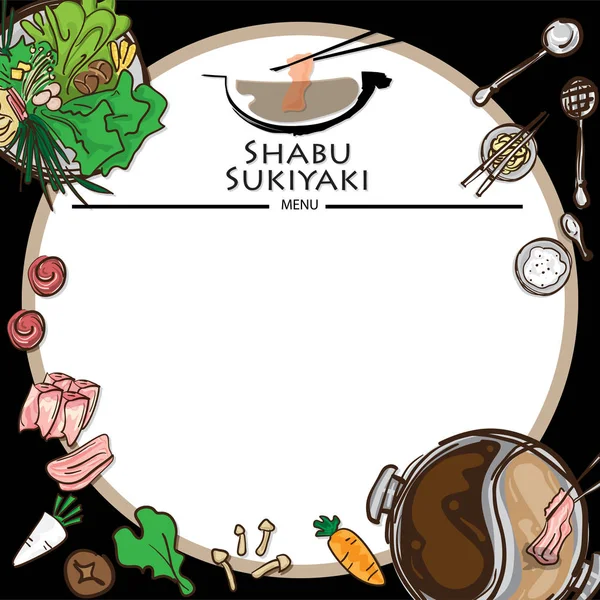Nabídka Shabu Sukiyaki Restaurace Šablony Návrhu Grafické Objekty — Stockový vektor