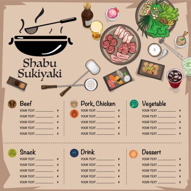 Menü shabu sukiyaki Restoran şablon tasarım grafik nesneleri 