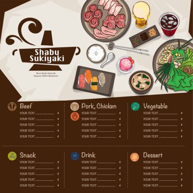 Menü shabu sukiyaki Restoran şablon tasarım grafik nesneleri 