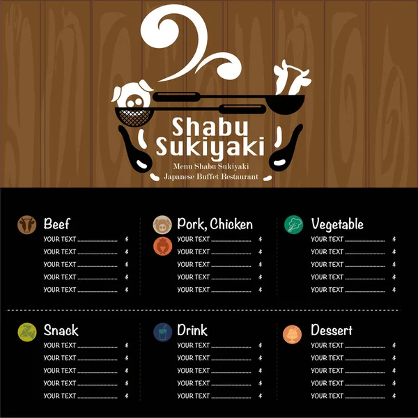 Menü Shabu Sukiyaki Restaurant Sablon Design Grafikus Objektumok — Stock Vector
