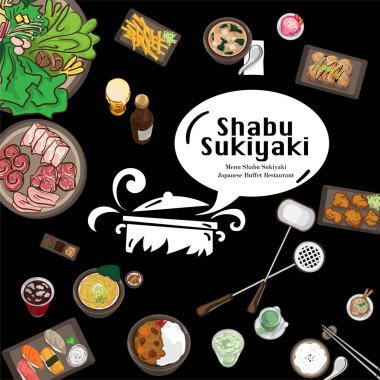 Menü shabu sukiyaki Restoran şablon tasarım grafik nesneleri 