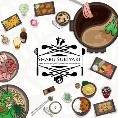 Menü shabu sukiyaki Restoran şablon tasarım grafik nesneleri 