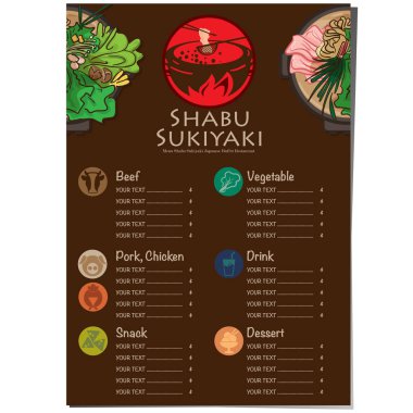 Menü shabu sukiyaki Restoran şablon tasarım grafik nesneleri 