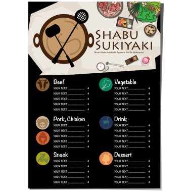 Menü shabu sukiyaki Restoran şablon tasarım grafik nesneleri 