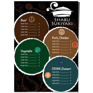 Menü shabu sukiyaki Restoran şablon tasarım grafik nesneleri 