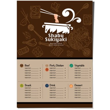 Menü shabu sukiyaki Restoran şablon tasarım grafik nesneleri 