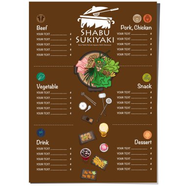 Menü shabu sukiyaki Restoran şablon tasarım grafik nesneleri 