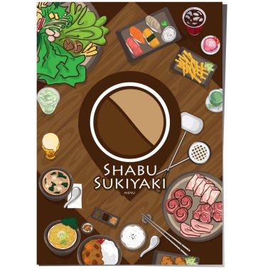 Menü shabu sukiyaki Restoran şablon tasarım grafik nesneleri 