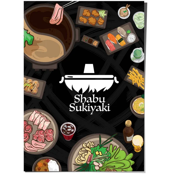 Menú Shabu Sukiyaki Restaurante Plantilla Diseño Gráfico Objetos — Vector de stock