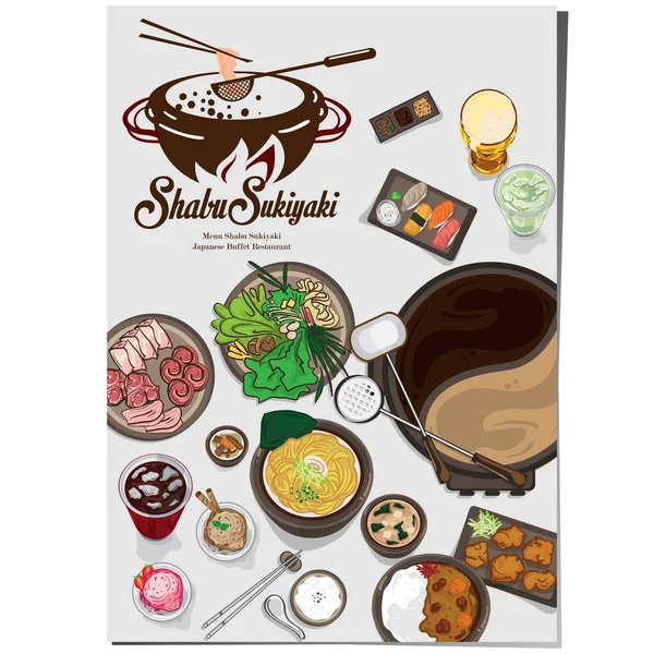 Menü Shabu Sukiyaki Restaurant Sablon Design Grafikus Objektumok — Stock Vector