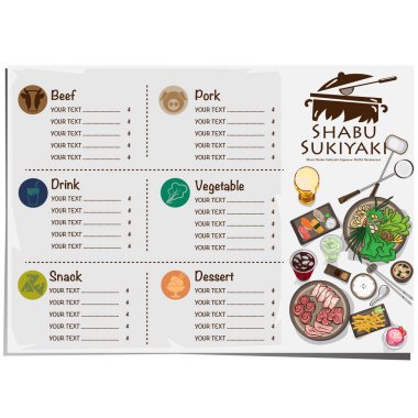 Menü shabu sukiyaki Restoran şablon tasarım grafik nesneleri 