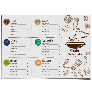Menü shabu sukiyaki Restoran şablon tasarım grafik nesneleri 