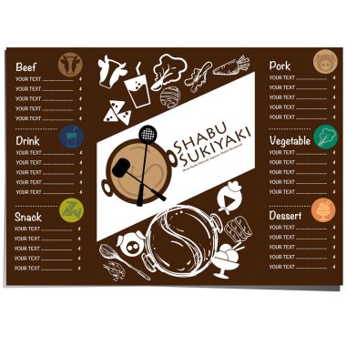 Menü Shabu Sukiyaki grafik Japon büfe restoran şablon