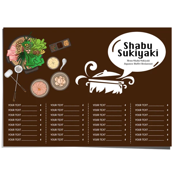 Menú Shabu Sukiyaki Plantilla Gráfico Japonés Buffet Restaurante — Vector de stock